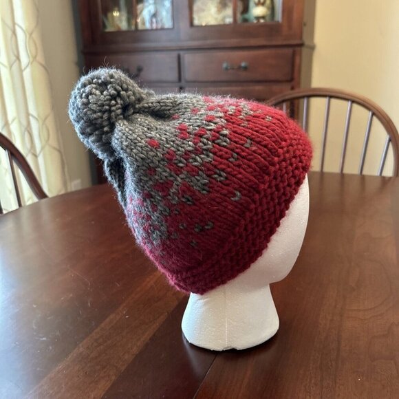 Nardi & Tagliaferri Women Grey Red Hat With Pom Pom Wool Alpaca Blend Italy NWOT - Picture 4 of 6
